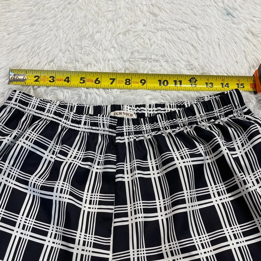 ZGWNQCD Men's Black and White Checkered Pants SIZE L  PULL ON ELASTIC WAISTBAND